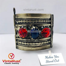 Load image into Gallery viewer, Nomadic Red and Blue Glass Stone Cuff Bracelet
