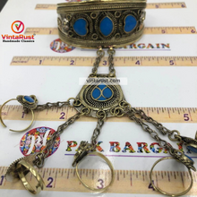 Load image into Gallery viewer, Vintage Turquoise Stone Slave Bracelet with Rings
