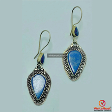 Load image into Gallery viewer, Handmade Long Dangle Lapis Lazuli Stone Earrings
