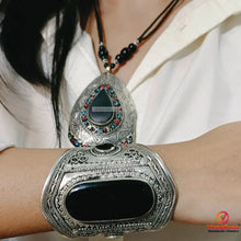 Load image into Gallery viewer, Black Gemstone Necklace With Coral And Turquoise Beads with Cuff Bracelet
