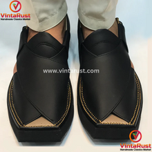 Load image into Gallery viewer, Handmade Men&#39;s Black Peshawari Chappal
