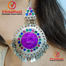 Load image into Gallery viewer, Purple Round Tribal style Earrings
