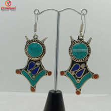 Load image into Gallery viewer, Turquoise Dangle Earrings, Nepalese Earrings
