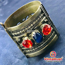 Load image into Gallery viewer, Nomadic Red and Blue Glass Stone Cuff Bracelet
