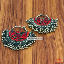 Load image into Gallery viewer, Vintage Hoop Red Glass Stone Earrings
