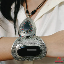 Load image into Gallery viewer, Black Gemstone Necklace With Coral And Turquoise Beads with Cuff Bracelet
