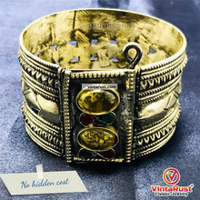 Load image into Gallery viewer, Vintage Gypsy Cuff Bracelet With Yellow Glass Stones
