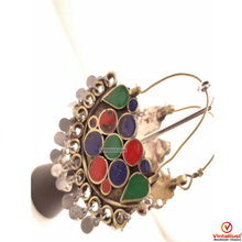 Load image into Gallery viewer, Silver Kuchi Bali Tribal  Multicolor Earrings With Silver Bells
