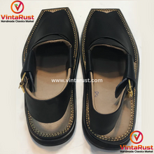 Load image into Gallery viewer, Handmade Men&#39;s Black Peshawari Chappal
