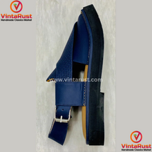 Load image into Gallery viewer, Handmade Blue Leather Peshawari Men&#39;s Chappal
