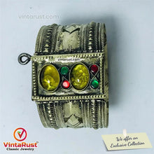 Load image into Gallery viewer, Vintage Gypsy Cuff Bracelet With Yellow Glass Stones
