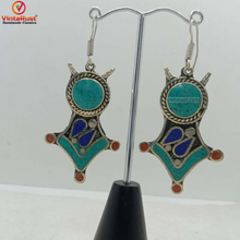 Load image into Gallery viewer, Turquoise Dangle Earrings, Nepalese Earrings

