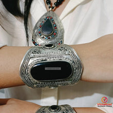 Load image into Gallery viewer, Black Gemstone Necklace With Coral And Turquoise Beads with Cuff Bracelet
