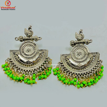 Load image into Gallery viewer, Indian Oxidized Big Earrings With Green Beads
