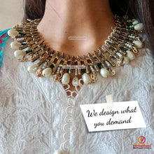 Load image into Gallery viewer, Handmade Tribal Metal Choker Necklace with Pearls
