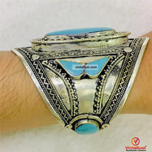 Load image into Gallery viewer, Vintage Tribal Handcuff Turquoise Bracelet
