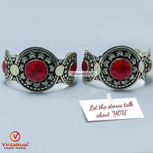 Load image into Gallery viewer, Antique Tribal Coral Stone Cuff Bracelet
