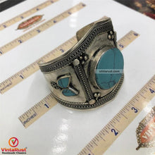 Load image into Gallery viewer, Vintage Kuchi Turquoise Stone Cuff Bracelet
