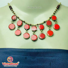 Load image into Gallery viewer, Coral Stone Beaded Choker with Ring and Earrings
