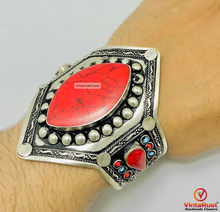 Load image into Gallery viewer, Adjustable Red Coral Gemstone Wide Bracelet
