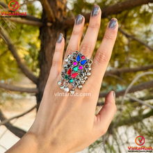 Load image into Gallery viewer, Multicolor Glass Stones Kuchi Statement Ring
