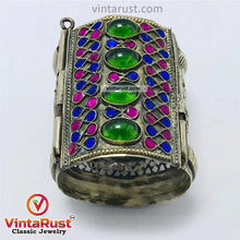 Load image into Gallery viewer, Vintage Gypsy Cuff Bracelet With Big Glass Stones
