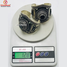 Load image into Gallery viewer, Tribal Vintage Cuff Bracelet With Black Stones
