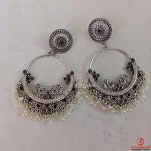 Load image into Gallery viewer, Antique Oxidized Small Pearls Massive Dangle Earrings
