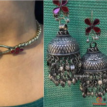 Load image into Gallery viewer, Jhumka Earrings and Statement Choker Necklace

