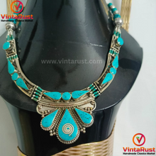 Load image into Gallery viewer, Statement Turquoise Choker Necklace, Nepalese Jewelry Necklace
