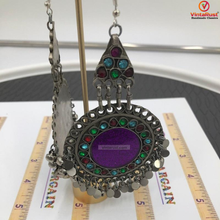 Load image into Gallery viewer, Purple Round Tribal style Earrings
