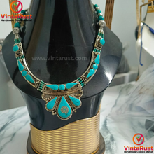 Load image into Gallery viewer, Statement Turquoise Choker Necklace, Nepalese Jewelry Necklace
