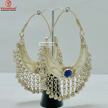 Load image into Gallery viewer, Kuchi Vintage Silver Earrings With Long Bells
