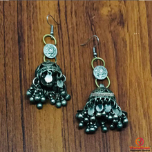 Load image into Gallery viewer, Antique Silver Dangle Jhumka Earrings
