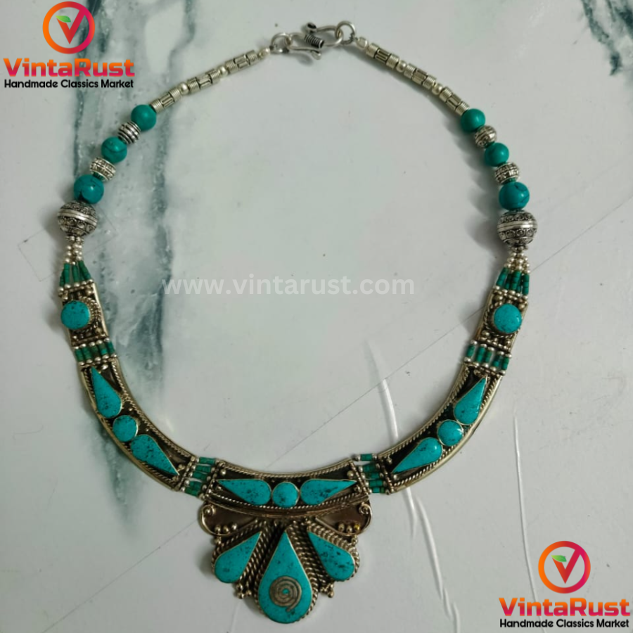 Statement Turquoise Choker Necklace, Nepalese Jewelry Necklace