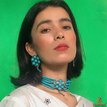 Load image into Gallery viewer, Turquoise Flower Necklace and Earrings  Jewellery Set
