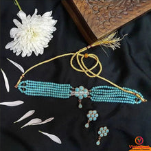 Load image into Gallery viewer, Turquoise Flower Necklace and Earrings  Jewellery Set
