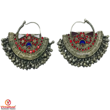 Load image into Gallery viewer, Handmade Vintage Red and Blue Hoop Earrings
