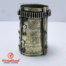 Load image into Gallery viewer, Antique Cuff Bracelet With Blue Glass Stones
