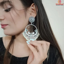 Load image into Gallery viewer, Antique Oxidized Small Pearls Massive Dangle Earrings
