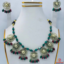 Load image into Gallery viewer, Beaded Stone Motifs Choker Necklace With Earrings Jewelry Set
