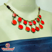 Load image into Gallery viewer, Coral Stone Beaded Choker with Ring and Earrings

