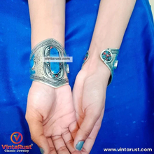 Load image into Gallery viewer, Blue Lapis Stone Cuff Bracelet With Beads
