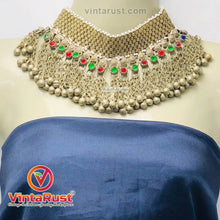 Load image into Gallery viewer, Vintage Red and Green Glass Stones Choker Necklace With Bells

