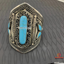 Load image into Gallery viewer, Vintage Tribal Handcuff Turquoise Bracelet
