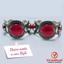 Load image into Gallery viewer, Handmade Tribal Stones Cuff Bracelet, Kuchi Jewelry

