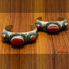 Load image into Gallery viewer, Tribal Coral Stones Cuff Bracelet with Beads

