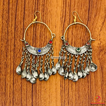 Load image into Gallery viewer, Vintage Silver Kuchi Earrings With Long Tassels
