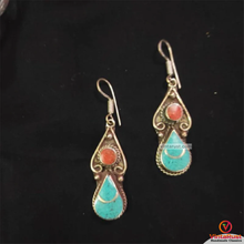 Load image into Gallery viewer, Boho Turquoise and Coral Stone Earrings
