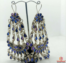 Load image into Gallery viewer, Blue Glass Stone Kuchi Massive Earrings
